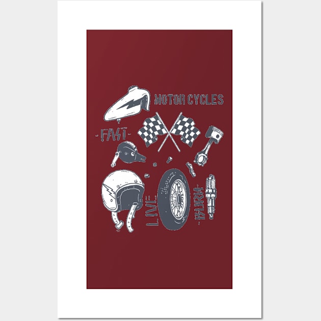 Motorcycle-parts-pack illustration design Wall Art by RubyCollection